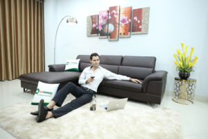 Mẫu sofa màu cafe đẹp bọc da Boss Ý mã M12B